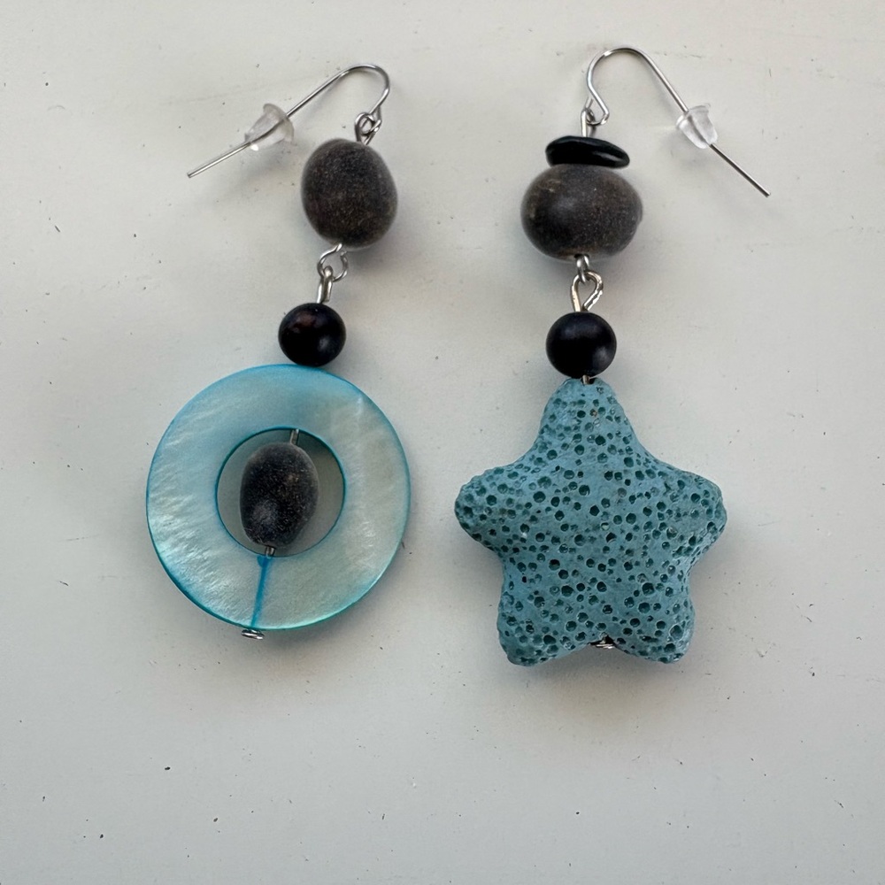 New - Blue Star and Circle Earrings
